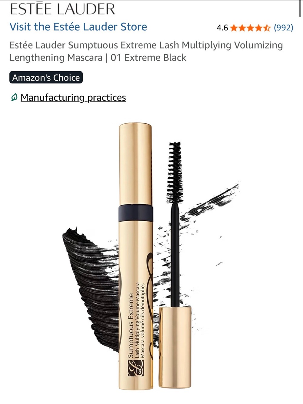 Never used Estee Lauder Sumptuous Extreme Mascara — Gold Tube, Black Formula